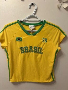 Brasil Yellow & Green V‑Neck Women's Top